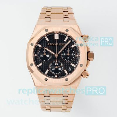 Super Clone APS Audemars Piguet Royal Oak Rose Gold Black Dial 4401 Chronograph Watch 